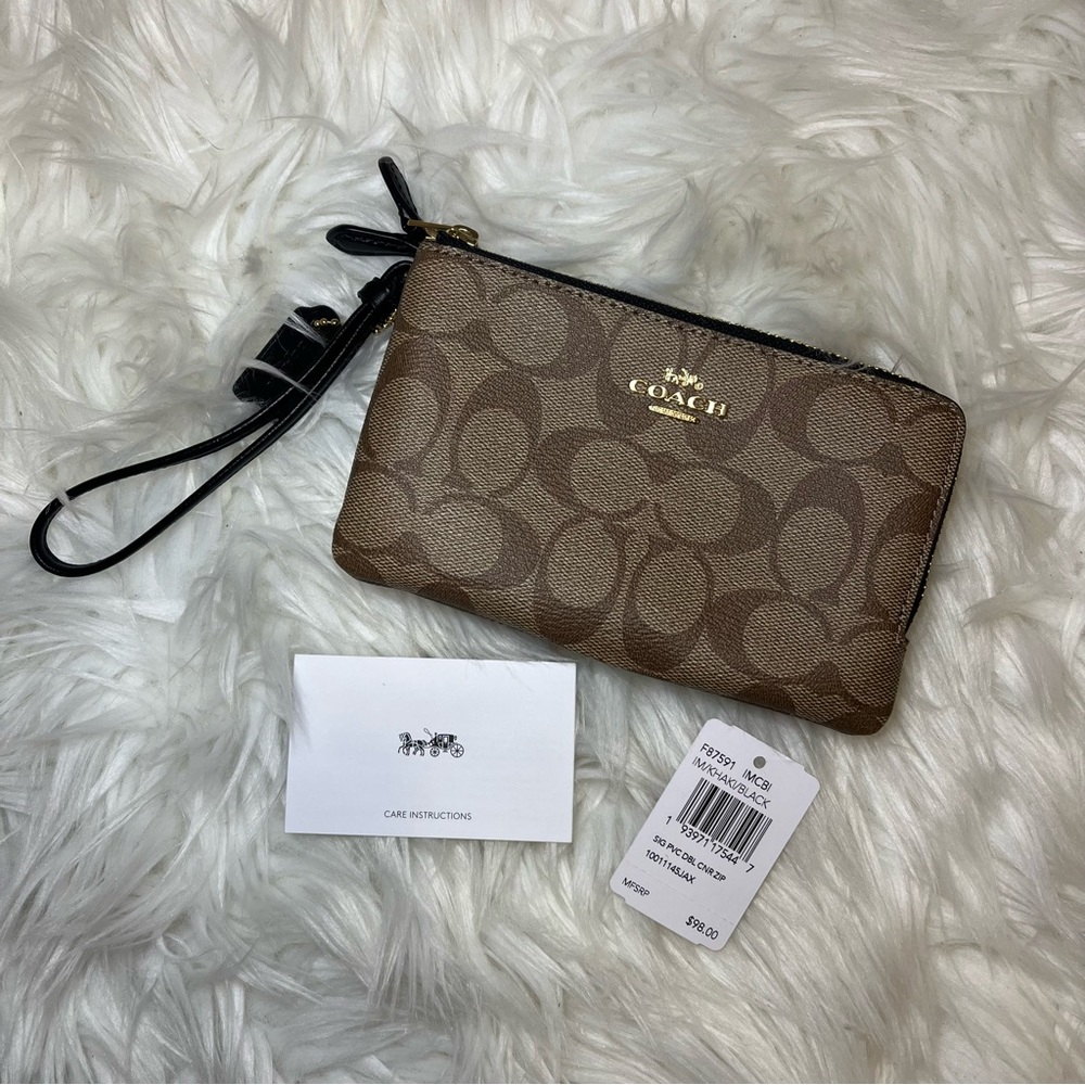 COACH Signature Canvas Double Corner Zip Wristlet